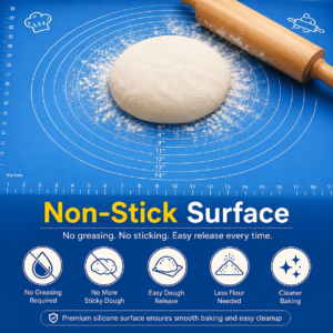 Large Non-Stick Silicone Roti Mat with Measurement – Premium Stretchable Non-Slip Silicone Roti Mat, Countertop Dough Rolling Mat for Chapati, Cake, Pizza, Atta Kneading Pad (Color May Vary)